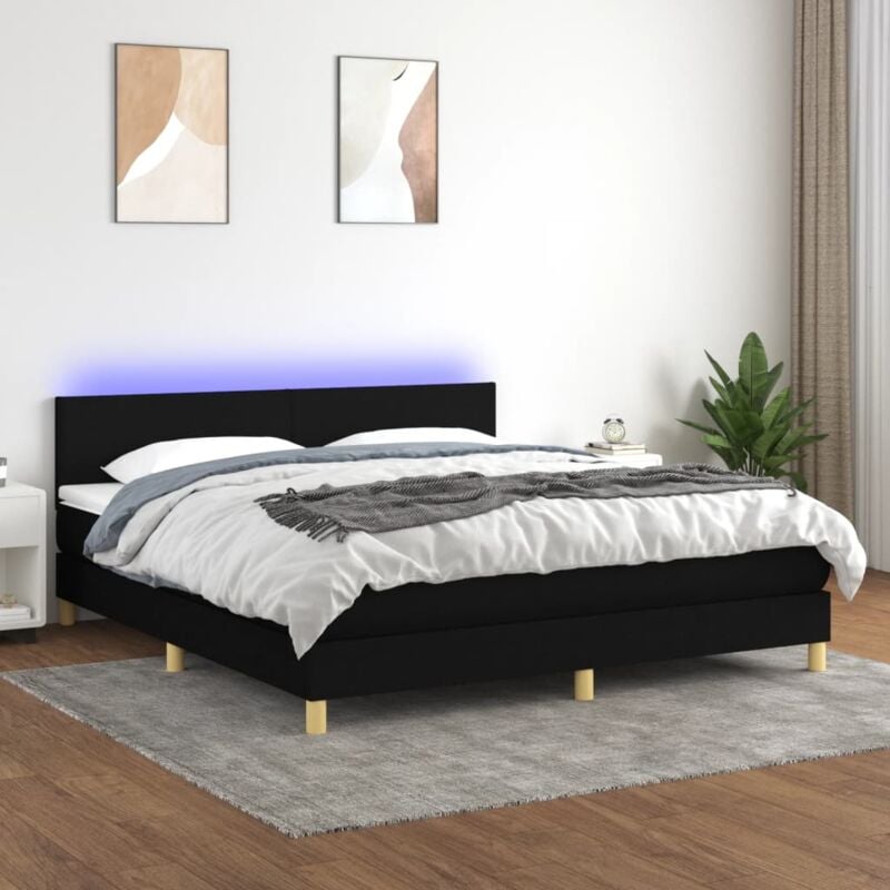 Letto a Molle con Materasso e LED, Letto Matrimoniale, Letto per adulti  Nero 180x200cm in Tessuto KDLO607211 MaisonChic