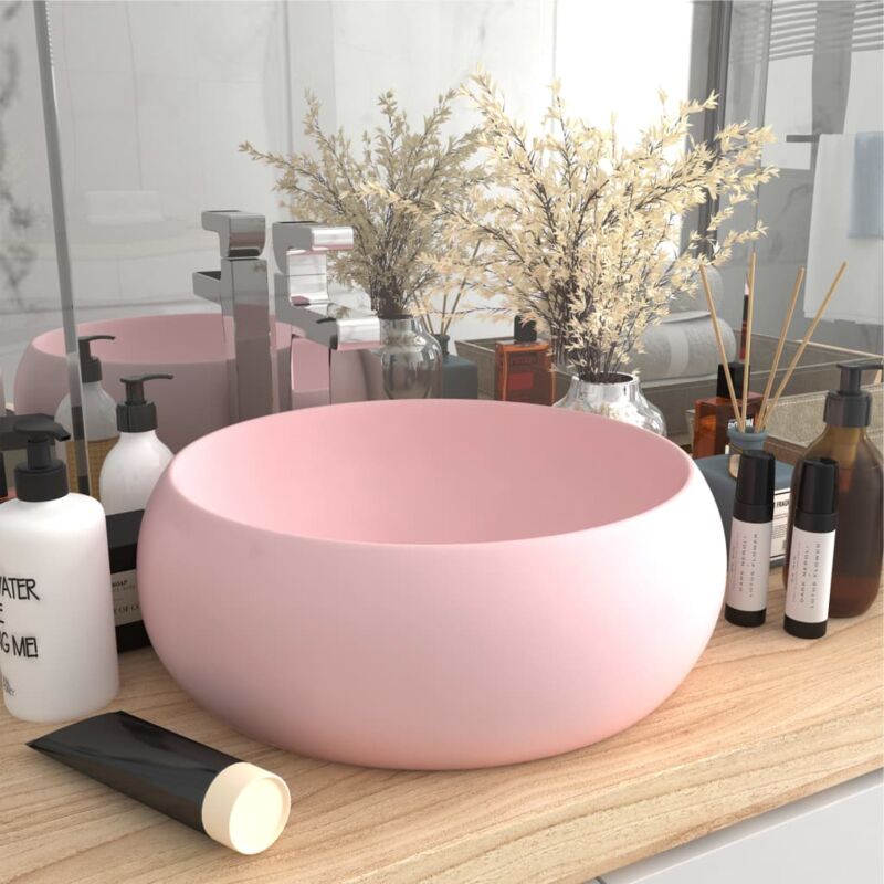 Lavandino Bagno, Lavabo d'Appoggio, Lavabo Bagno con Design Moderno con  Troppopieno Rosa Opaco 36x13 cm in Ceramica HWQ39534 MaisonChic