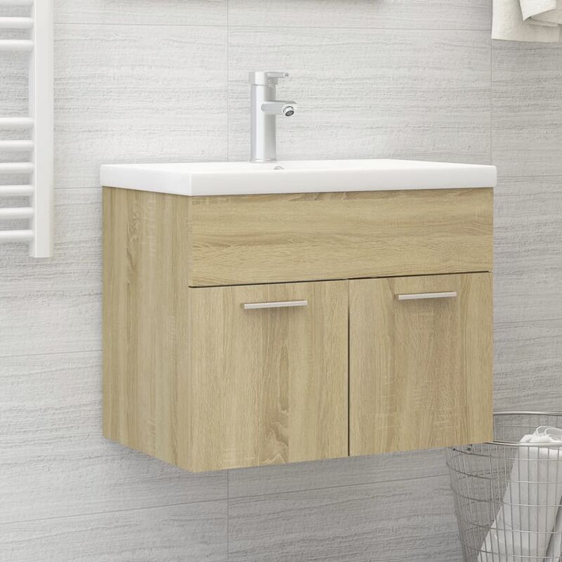 Mobile Bagno con Lavabo Integrato, Armadietto Bagno con Lavabo, Set di mobili da bagno Rovere Sonoma in Truciolato HWQ62594 MaisonChic