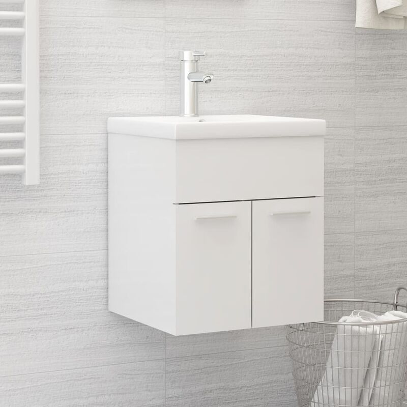 Mobile Bagno con Lavabo, Armadietto Bagno con Lavabo, Set di mobili da bagno  Integrato Bianco Lucido in Truciolato HWQ28349 MaisonChic