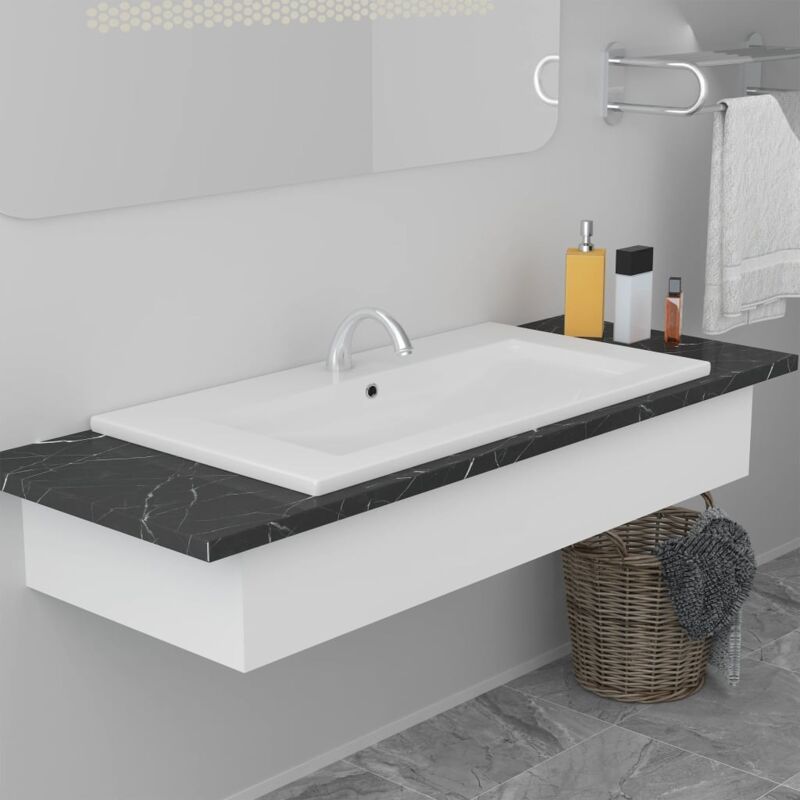 lavabo da incasso, lavandino bagno con Design Moderno 81x39,5x18,5 cm in ceramica Bianco HWQ89558 Maisonchic
