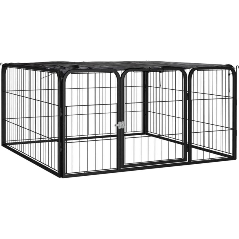 Box Cani，Cucce per cani，Recinzione per Cani a 4 Pannelli Nero 100x50cm  Acciaio Verniciato Polvere BEV98340 MaisonChic