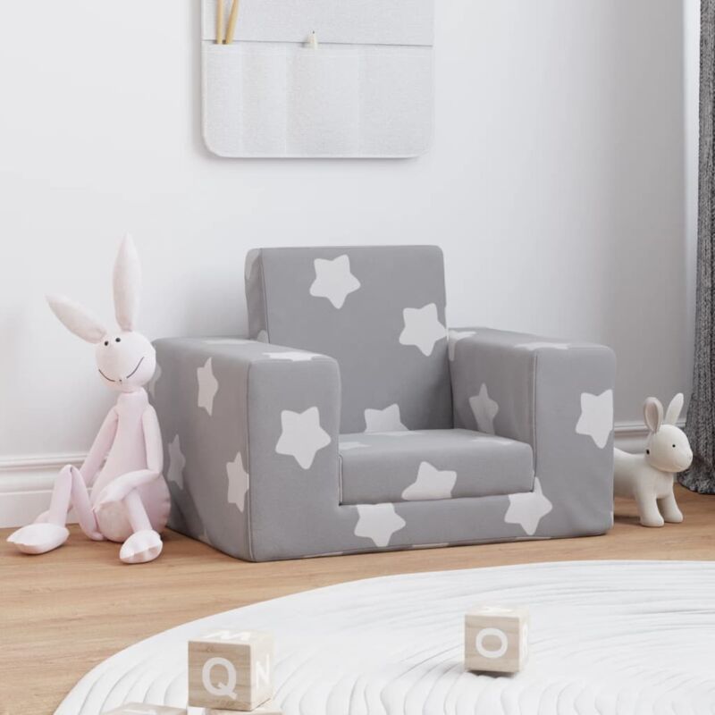 Divano Letto，Sofa Soggiorno，Divano convertibile Bambini Grigio Chiaro con  Stelle Morbido Peluche MCI715640 MaisonChic