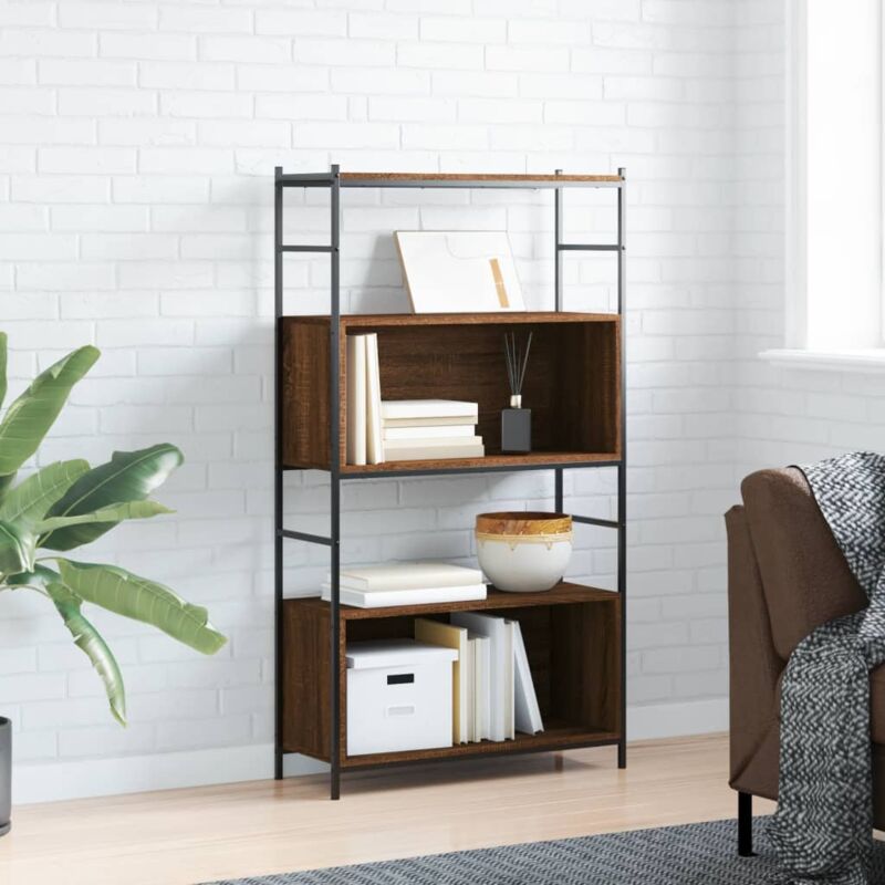 Libreria，Scaffale，Armadio per libri Rovere Marrone 80x30x145,5cm Legno  Multistrato e Ferro MCI853999 MaisonChic