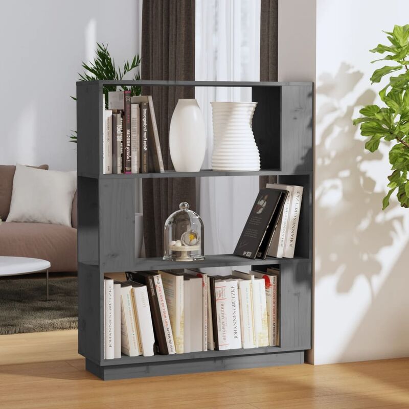 Libreria/Divisorio，Scaffale，Armadio per libri Grigio 80x25x101 cm Legno  Massello di Pino MCI876466 MaisonChic