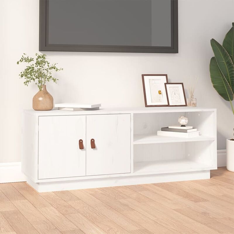 Mobile Porta TV, Armadietti per TV, Tavolino TV Per Salotto Bianco  105x34x40 cm in Legno Massello di Pino KOS85270 MaisonChic