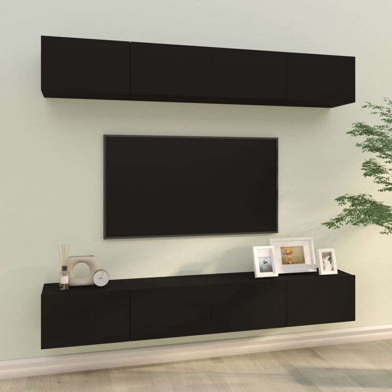 4 pz Mobili Porta TV a Parete, Mobile TV Sospeso, Tavolino TV Per Salotto  Nero 100x30x30