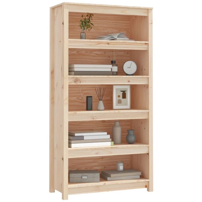 Libreria Nera 80x35x154 cm in Legno Massello di Pino