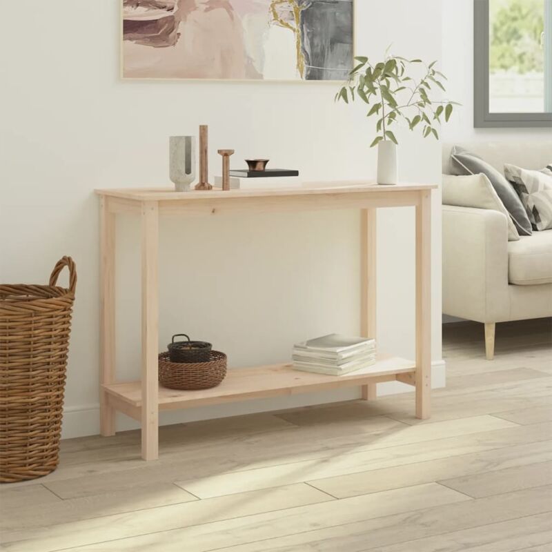 Tavolo Consolle，Tavolo da ingresso，Consolle Salvaspazio e Multiuso per  Soggiorno, Ingresso e Corridoio Nero 110x40x75 cm in Legno Massello di Pino  CNWI414205 MaisonChic