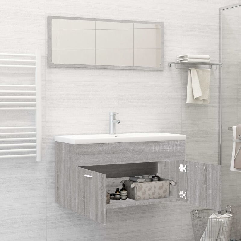 2 pz Set mobili da Bagno,Armadietto da bagno,Mobiletto bagno Grigio Sonoma in legno Multistrato CNWI802969 Maisonchic