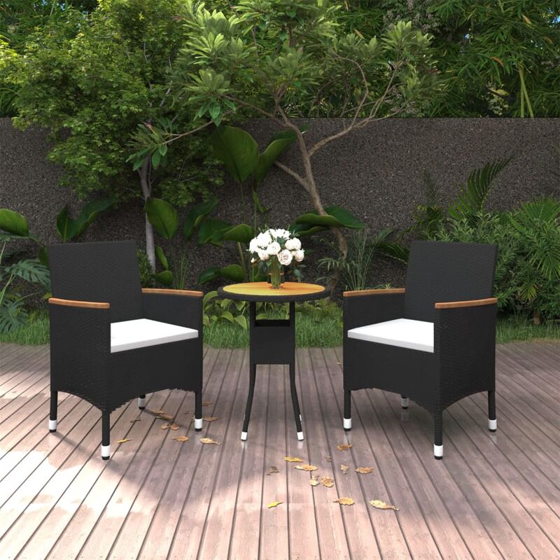 3 pz Set da Pranzo per Giardino，Salotti da giardino，Set tavolo e sedie da  giardino in Polyrattan Nero CNWI861525 MaisonChic