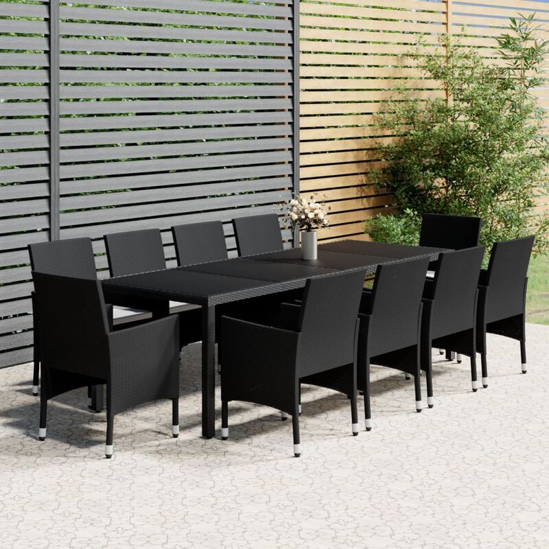 11 pz Set da pranzo per Giardino,Salotti da Giardino,Set tavolo e sedie da giardino in Polyrattan Nero CNWI210234 Maisonchic