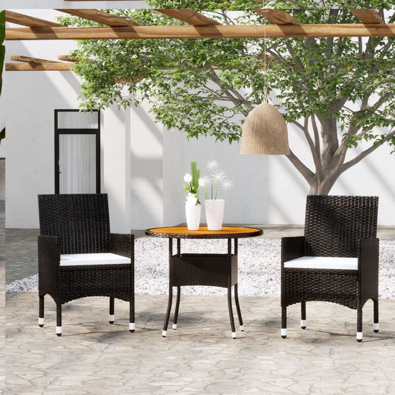 3 pz Set da Pranzo per Giardino，Salotti da giardino，Set tavolo e sedie da  giardino in Polyrattan Nero CNWI238954 MaisonChic