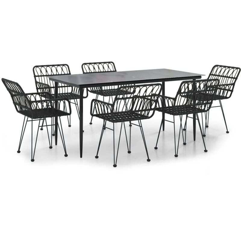 7 pz Set da Pranzo da Giardino，Salotti da giardino，Set tavolo e sedie da  giardino Nero in Polyrattan CNWI833395 MaisonChic