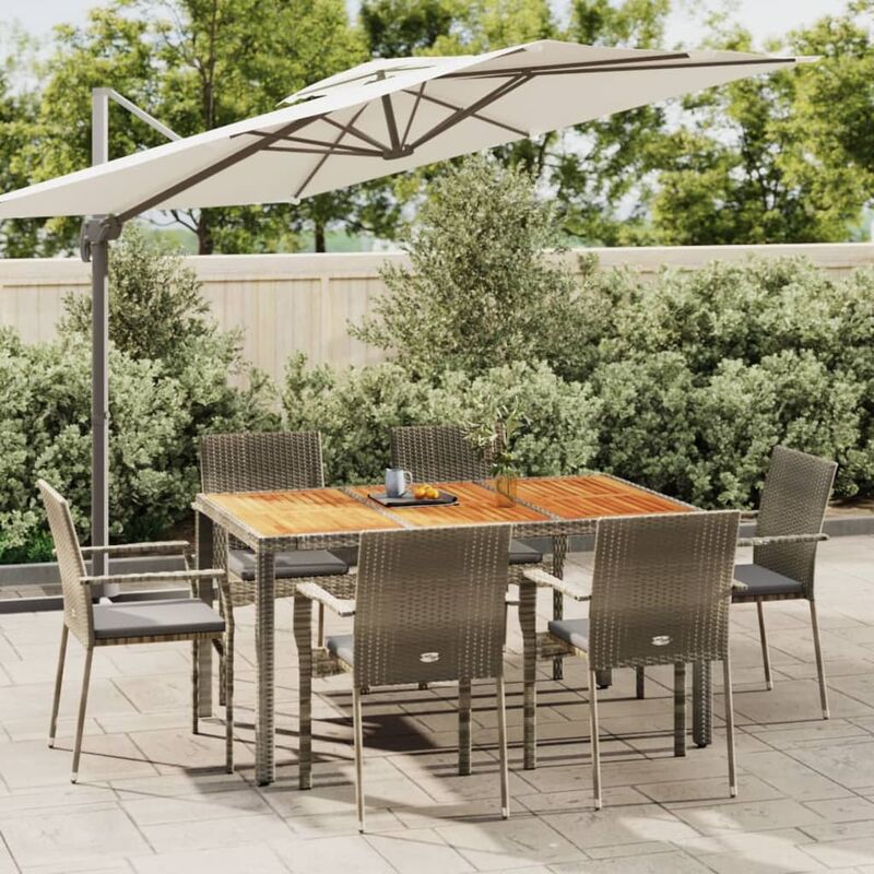 7 pz Set da Pranzo da Giardino con Cuscini，Salotti da giardino，Set tavolo e  sedie da giardino in Polyrattan Grigio CNWI940469 MaisonChic