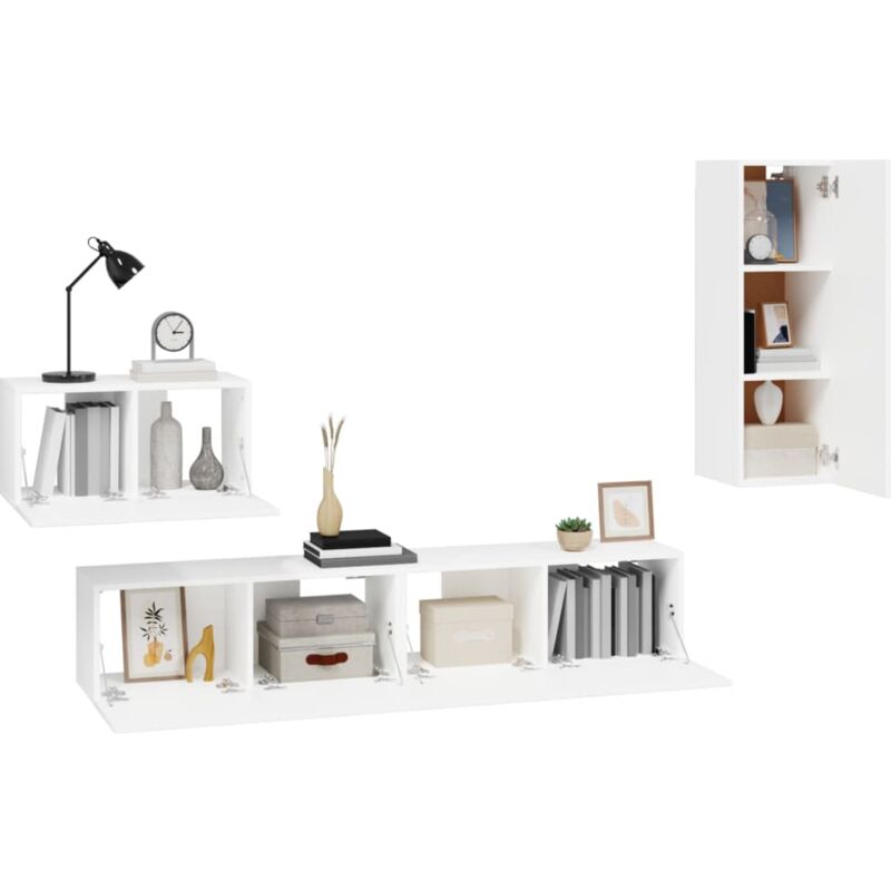 Mobile Porta Dischi Bianco，Mobili TV，Armadio da soggiorno Lucido  100x38x48cm Legno Multistrato CNWI849561 MaisonChic