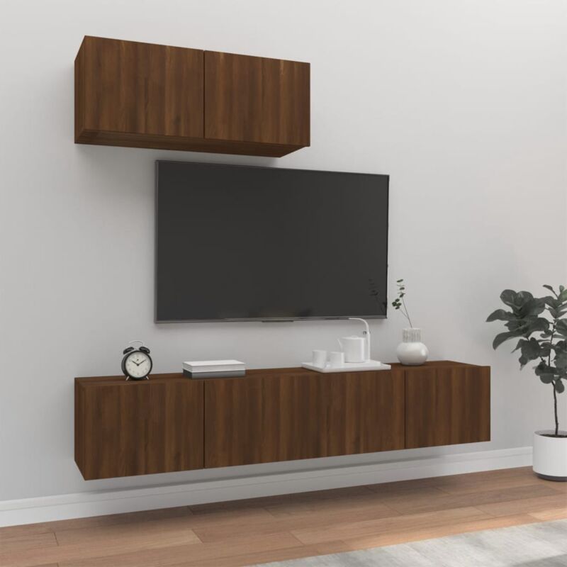 3 pz Set Mobili Porta TV，Mobili TV，Tavolino TV，Mobile da soggiorno Rovere  Marrone in Legno Multistrato CNWI517060 MaisonChic