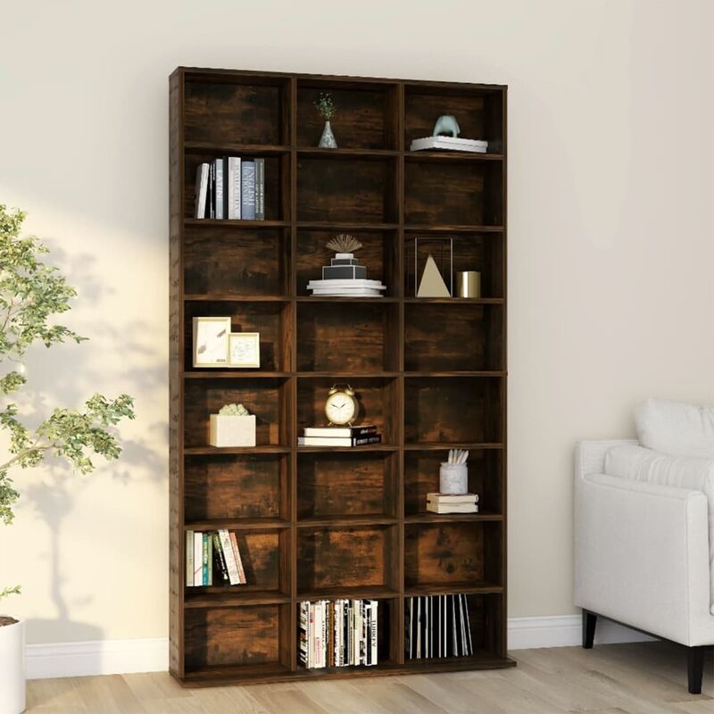 Librerie，Armadio Porta CD，Scaffale/Armadio per CD Rovere Fumo 21x20x88 cm  in Legno Multistrato CNWI900365