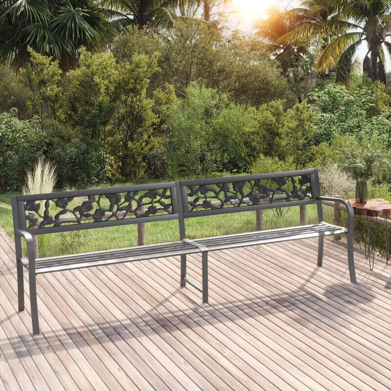 Panchina da Giardino，Panca da Giardino，Panchina da esterno Doppia 246 cm  Grigia in Acciaio XZZ743008 MaisonChic