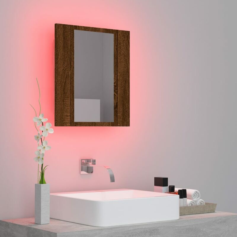 Mobile Bagno Specchio LED ，Mobiletto con lavabo，Armadietto da bagno Rovere  Marrone 40x12x45cm Multistrato XZZ790882 MaisonChic