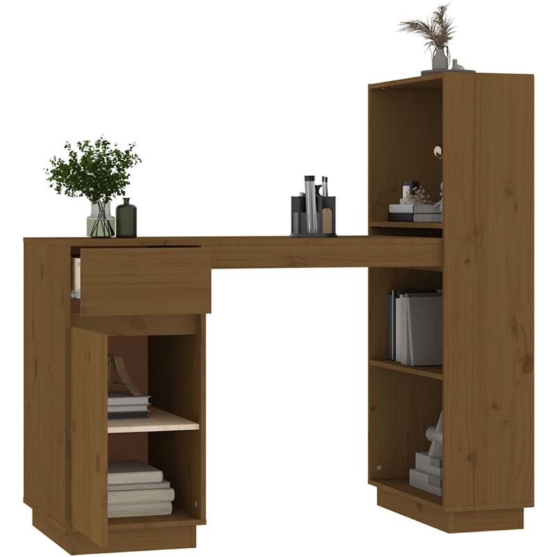 Scrivania，Scrivania da Studio，Tavolo Porta PC per Computer Miele 110x50x93  cm in Legno Massello di Pino XZZ762536 MaisonChic