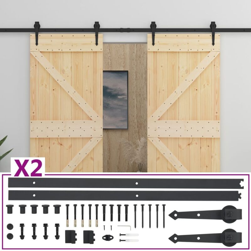 Porta Scorrevole，Porta a scorrimento，Porta singola con Set Hardware 90x210  cm in Legno di Pino XZZ825851 MaisonChic