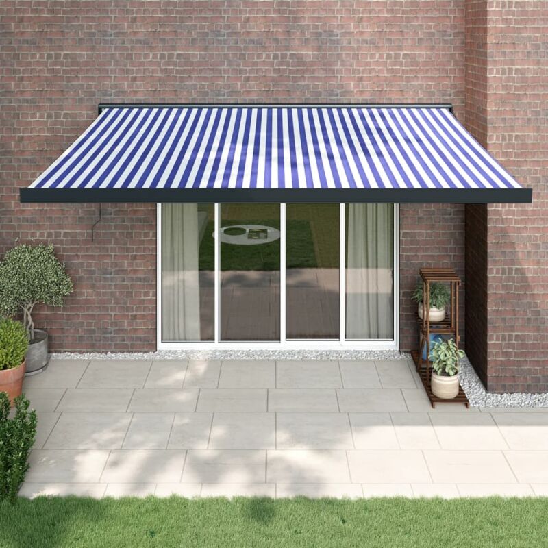 Tenda da Sole Retrattile，Tende da esterno，Tenda Parasole，Telo Ombreggiante  Blu e Bianca 4x3 m Tessuto e Alluminio XZZ536531 MaisonChic