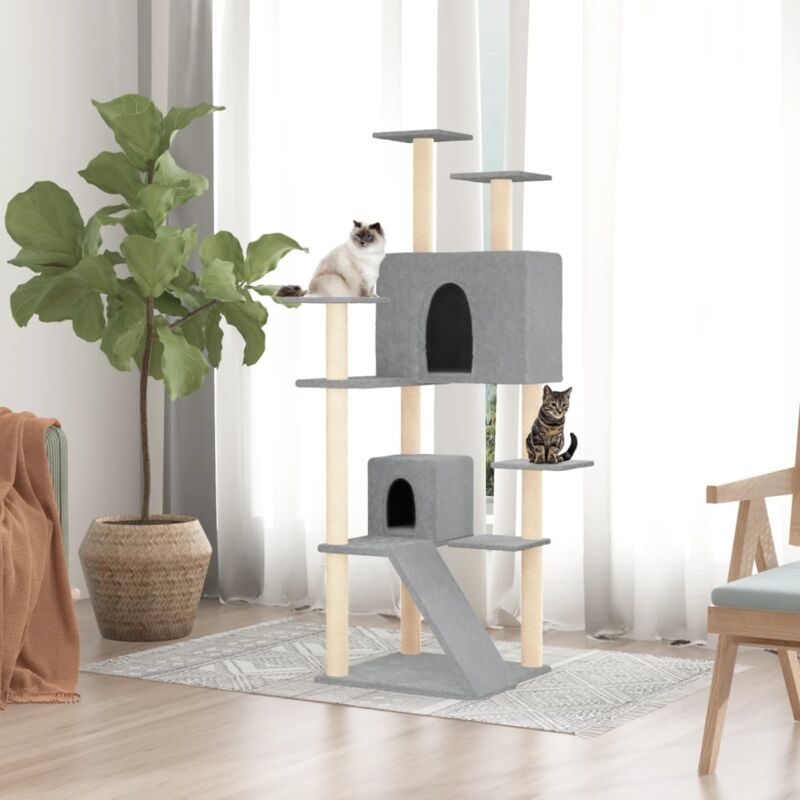 Yaheetech Tiragraffi Albero per Gatti Adulti con Giocchi per Gatto 61 x 51 x  147 cm 2 Palline Amaca Cuccia Graffiatoio in Corda Sisal Naturale Nero