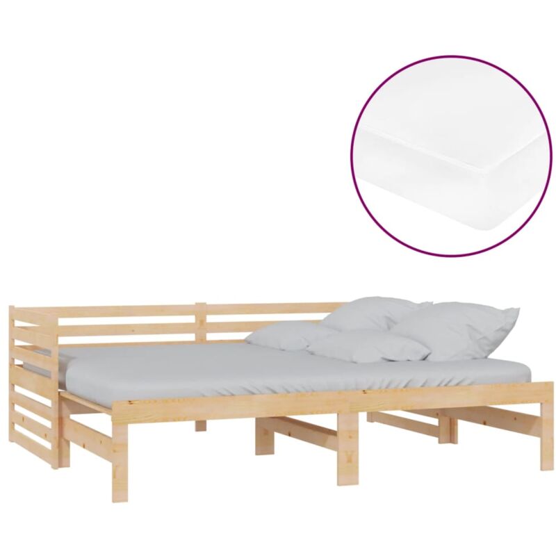 Letto matrimoniale，Dormeuse Estraibile，Letto per adulti 2x(90x200) cm in  Legno Massello di Pino CWW970657 MaisonChic