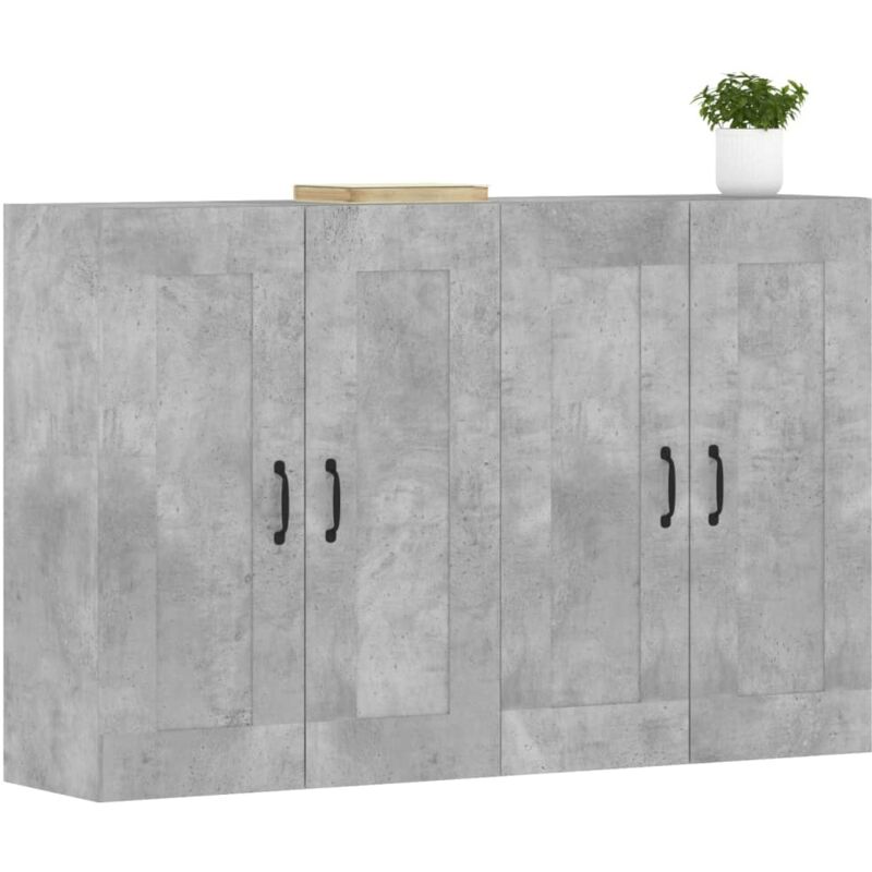 2 pz Armadietti a Parete，Armadietto a Muro，Mobiletto da bagno，Credenza  Grigio Cemento in Legno Multistrato CWW138420 MaisonChic