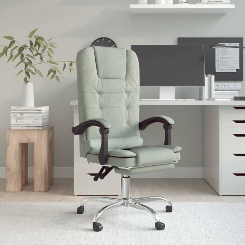 Sedia da Ufficio Massaggio Reclinabile，Sedia da scrivania，Poltrona Ufficio  Grigio chiaro in Velluto CWW294264 MaisonChic