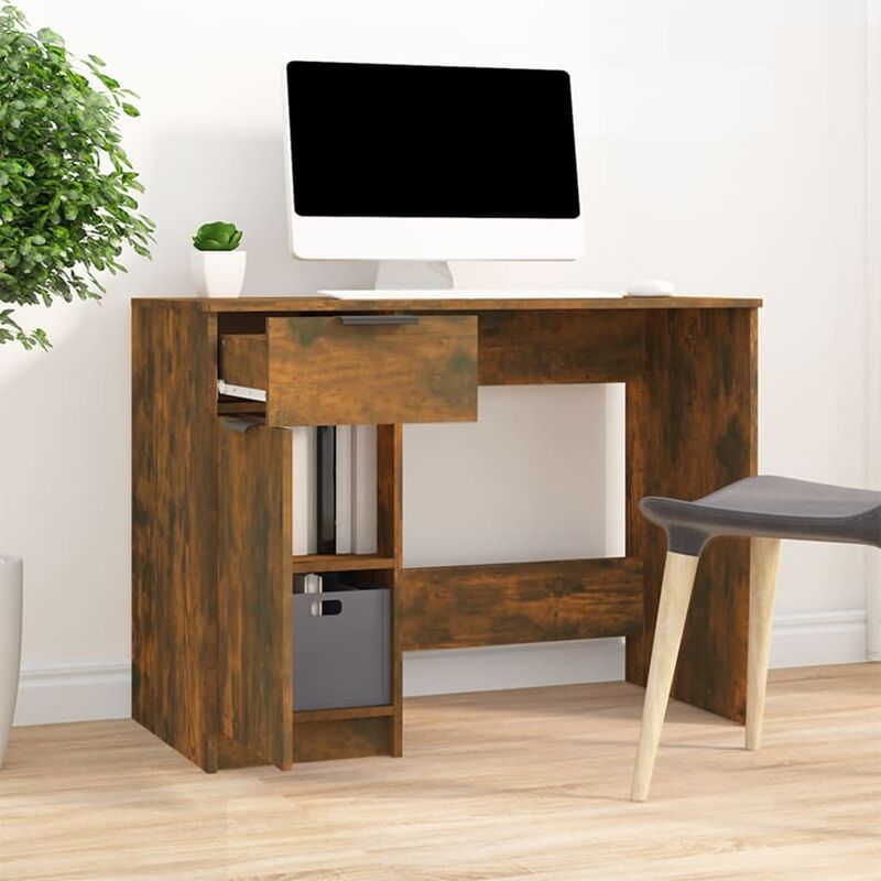 Scrivania,Scrivania da Studio,Tavolo porta PC per Computer Rovere Fumo 100x50x75 cm in legno Multistrato XZZ511103 Maisonchic