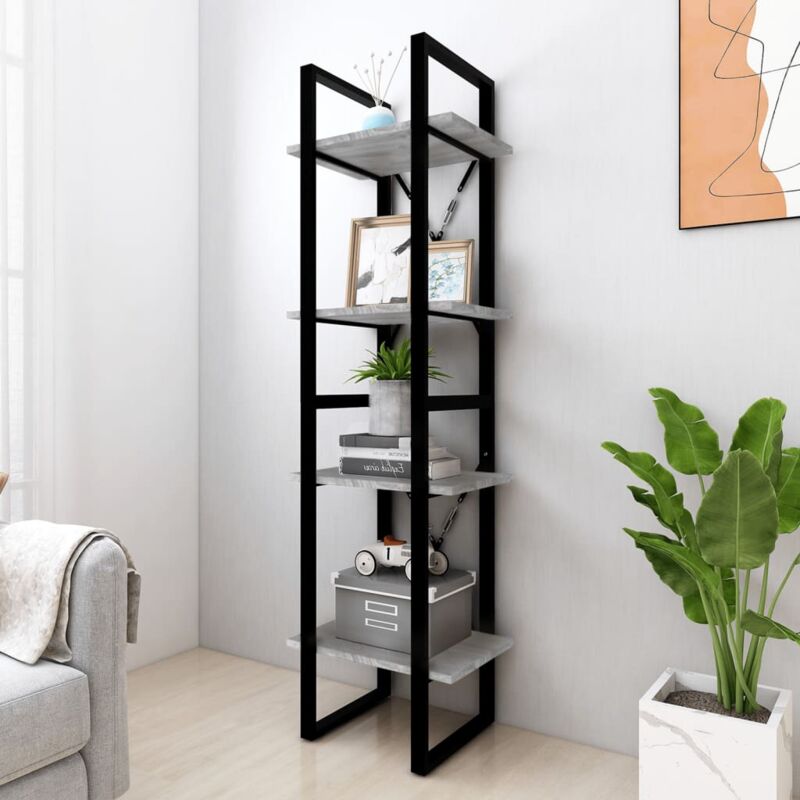 Libreria，Scaffale，Armadio per libri 4 Ripiani Grigio Sonoma 40x30x140 cm  Legno Multistrato MCI993693 MaisonChic