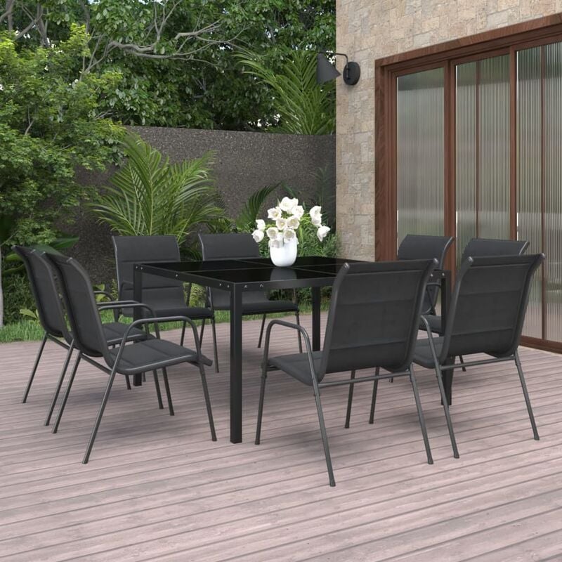 Set da Pranzo per Giardino 9 pz in Acciaio vidaXL 348221