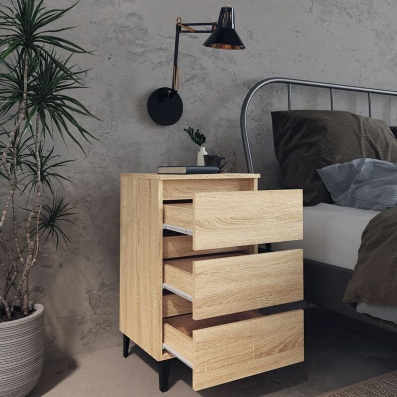 Rocco - Comodino da design in legno con 2 cassetti. Comodino contemporaneo,  tavolino da divano o scrivania in stile industrial con piedi in pegno di  pino laccato.