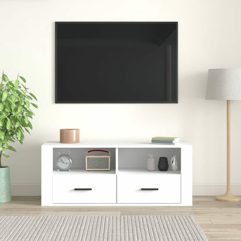 Mobile Porta TV，Mobili TV，Tavolino TV Bianco 100x31,5x35 cm in Legno  Multistrato MCWN258624 MaisonChic