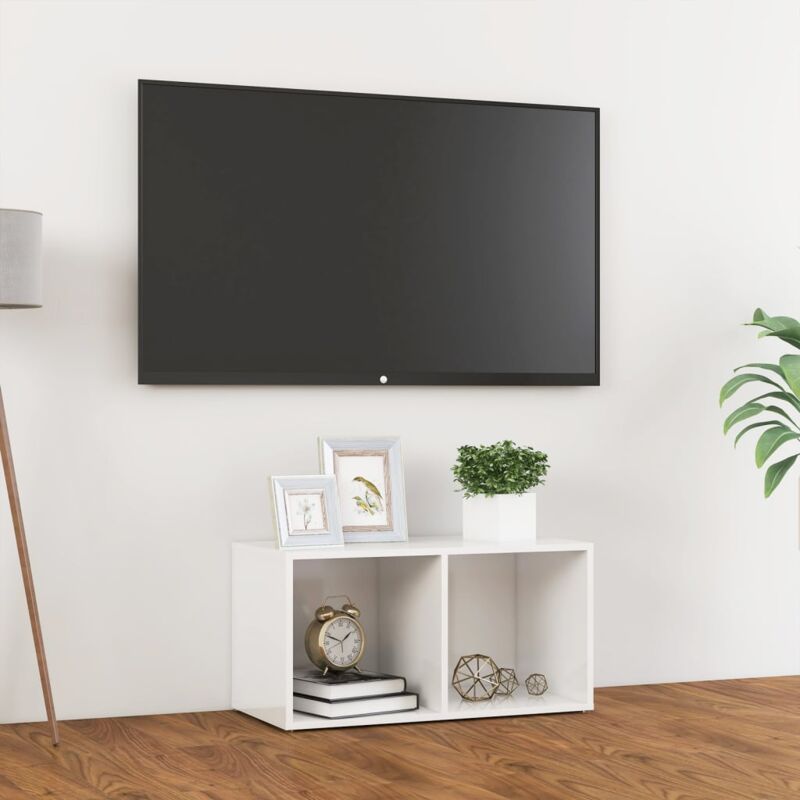 SKM Mobile TV, Mobiletti per soggiorno con Gambe in Legno Massello Bianco  103,5x35x50 cm