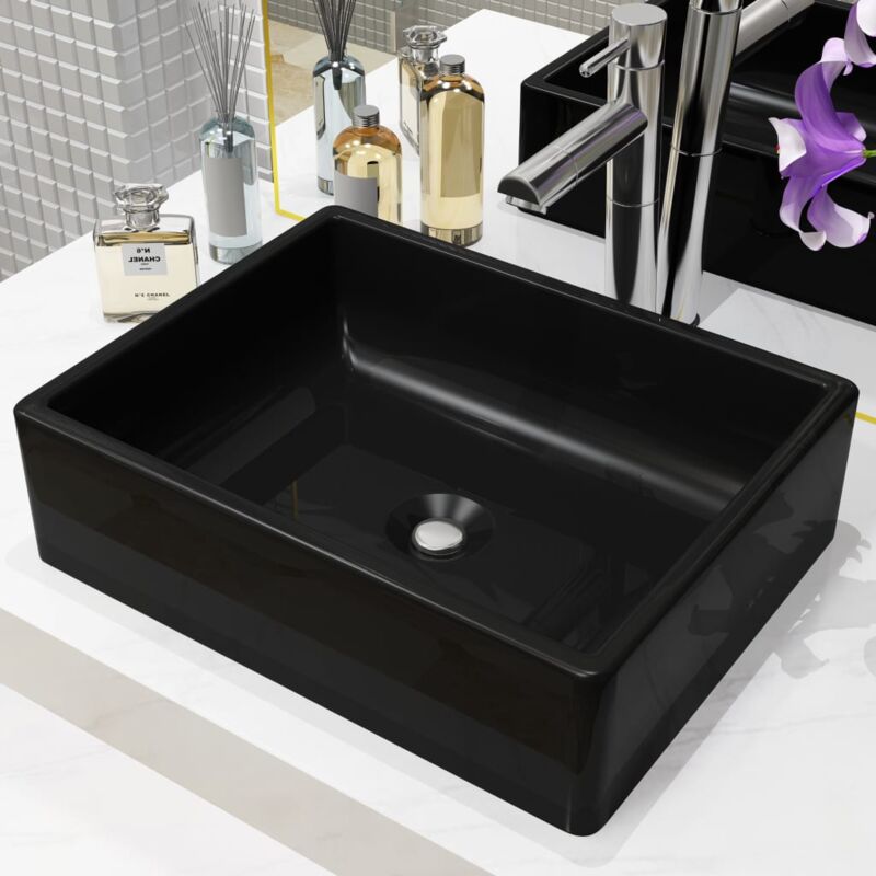 Lavabo Bagno Lavandino da appoggio Rettangolare in Ceramica Nero 41x30x12 cm  ITD86056