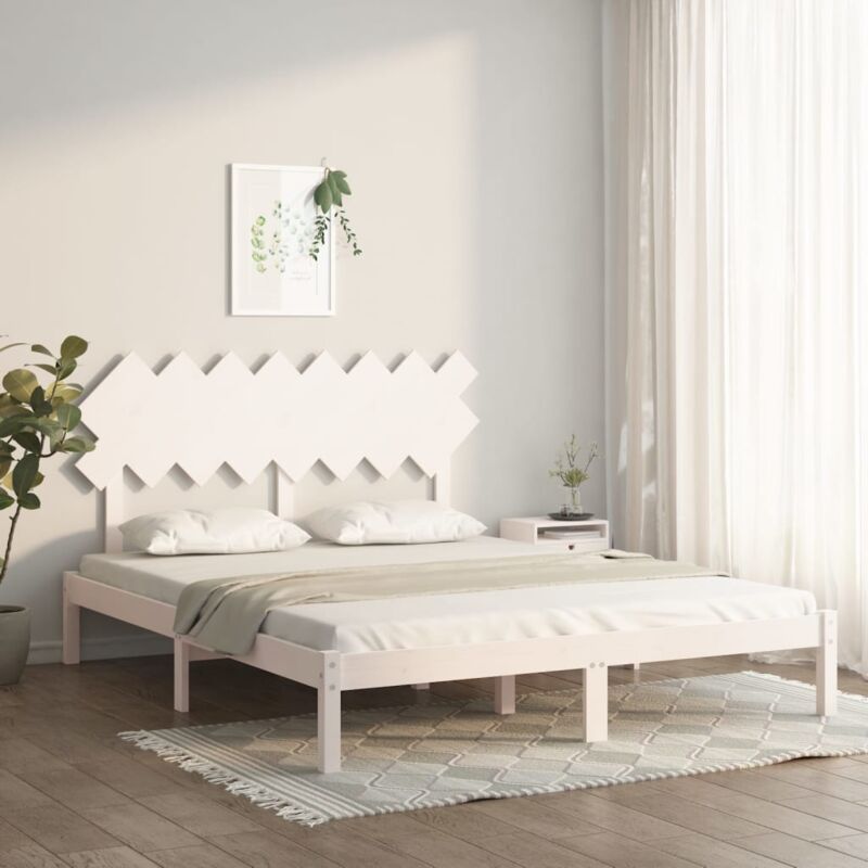 Letto matrimoniale Moderno Struttura Letto Giroletto Bianco 160x200 cm in Legno  Massello ITD45710