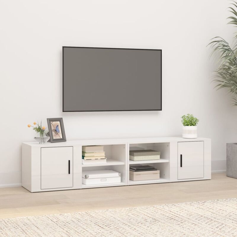 Mobile Porta TV Bianco Lucido 80x35x50 cm in Legno Multistrato