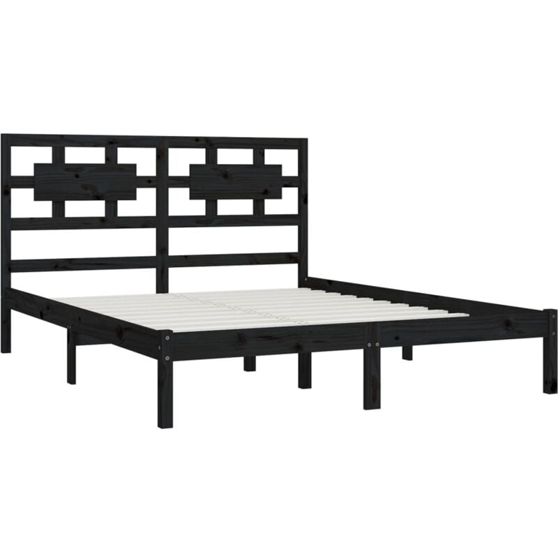 Letto Matrimoniale Moderno Struttura Letto Giroletto Nero in Legno Massello  di Pino 140x200 cm ITD60892