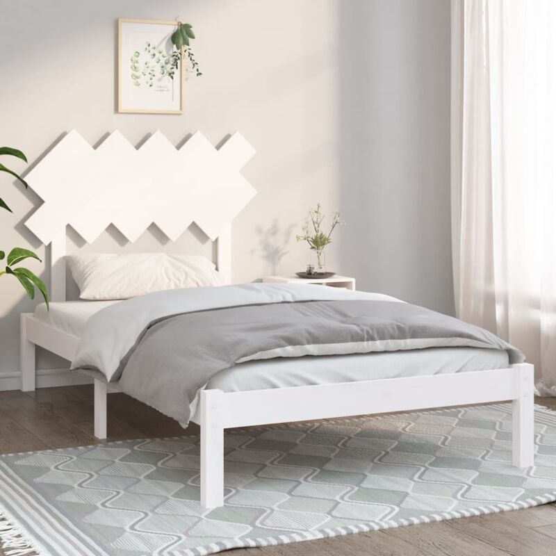 Letto Singolo Moderno Struttura Letto Giroletto Bianco in Legno Massello  100x200 cm ITD33355