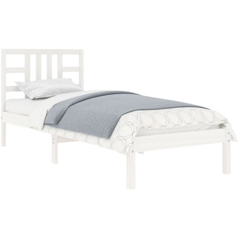 Letto Singolo Moderno Struttura Letto Giroletto Bianco in Legno Massello  100x200 cm ITD33355