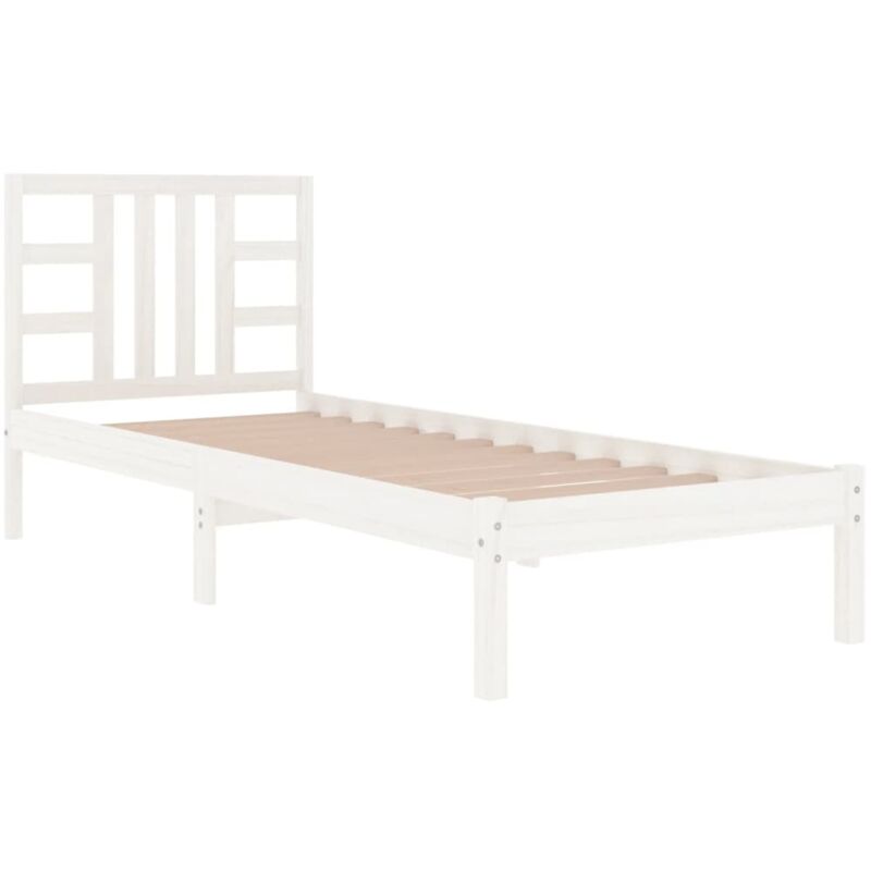 Letto Singolo Moderno Struttura Letto Giroletto Bianco in Legno Massello  100x200 cm ITD24128