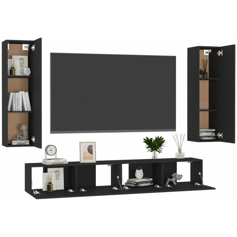 Mobile Porta TV，Mobili TV，Tavolino TV Nero 100x40x45 cm in Legno  Multistrato MCWN952844 MaisonChic