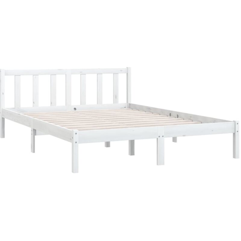 Letto matrimoniale Moderno Struttura Letto Giroletto Bianco in Legno  Massello di Pino 140x200 cm ITD49036