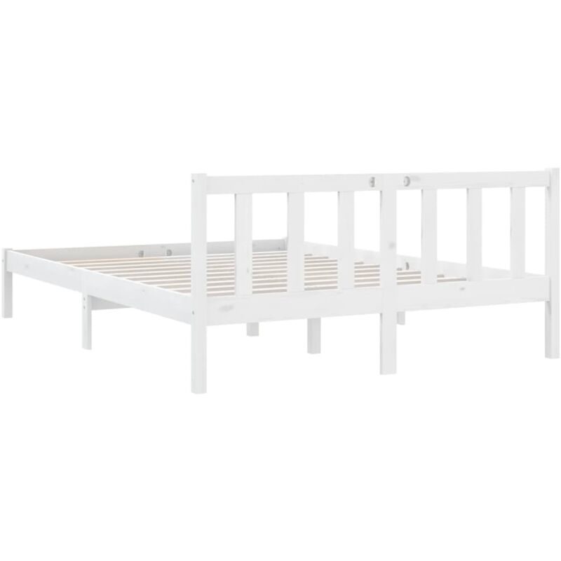 Letto matrimoniale Moderno Struttura Letto Giroletto Bianco in Legno  Massello di Pino 140x200 cm ITD49036