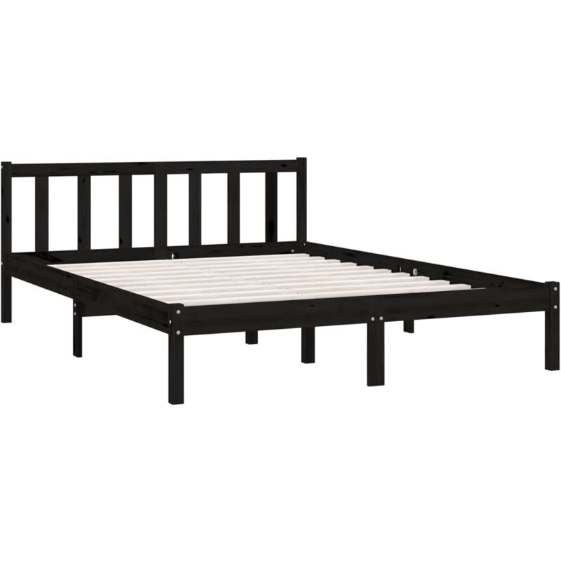 Letto Matrimoniale Moderno Struttura Letto Giroletto Nero in Legno Massello  di Pino 140x200 cm ITD60892