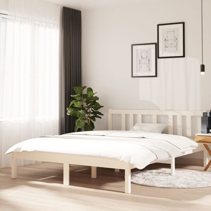 Letto Matrimoniale Moderno Struttura Letto Giroletto con Cassetti Bianco  140x190 cm ITD13189