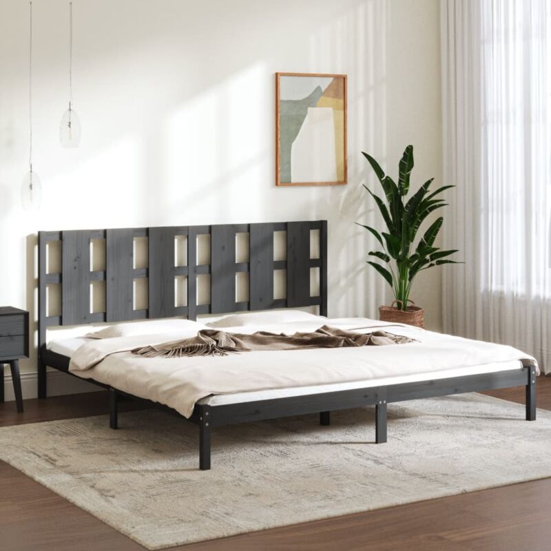 Letto Matrimoniale Moderno Struttura Letto Giroletto Grigio in Legno  Massello 180x200cm 6FT Super King ITD81982